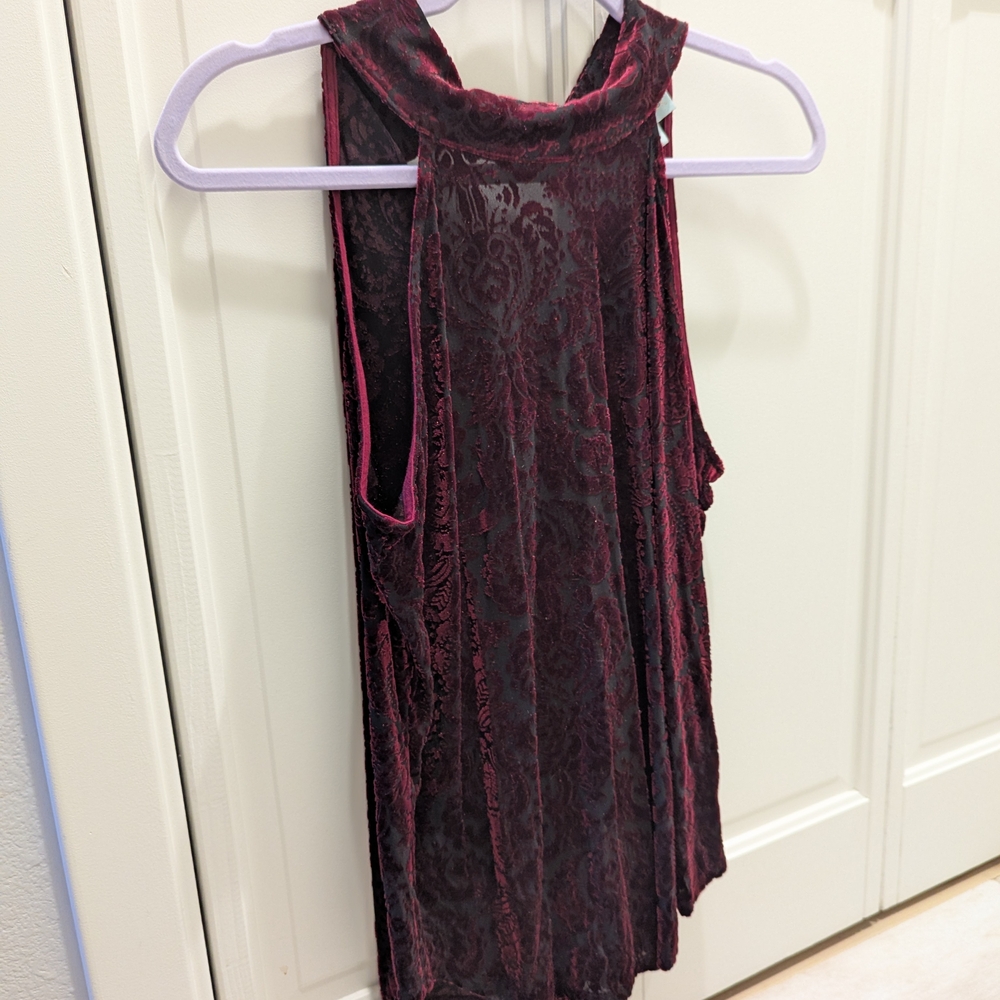 Anthropologie Velvet Mesh Mock Neck Halter Tank S
